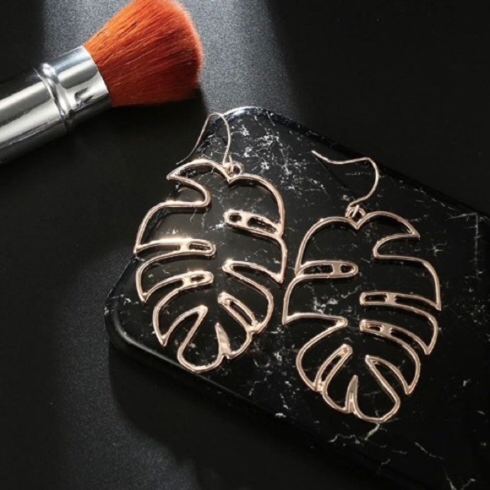 Gold Leaf Jungle Dangle Large Earrings